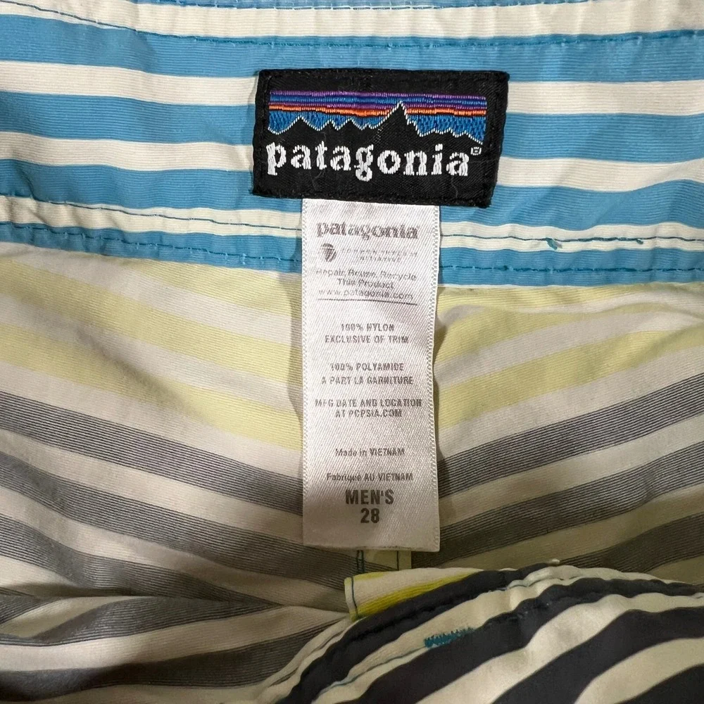 Patagonia‎ Boardshorts Mens Size 28 Yellow Blue Striped 11